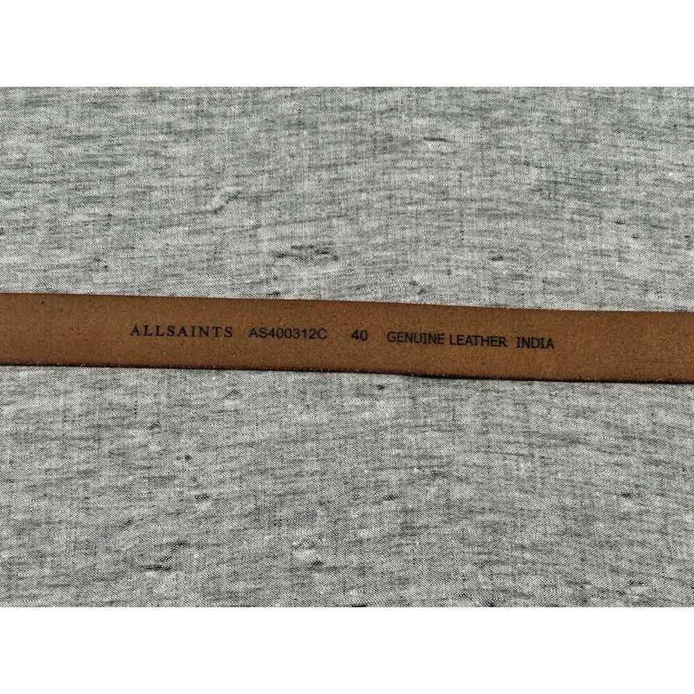 Allsaints Leather Belt Mens 40 Brown Genuine Leather Silver Colored Buckle